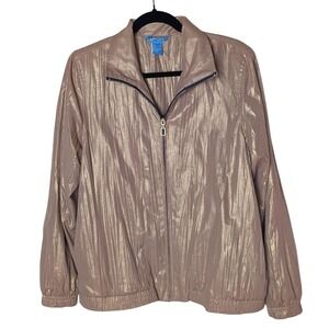 Vintage Koret Sport Metallic Gold Crinkle Zip Jacket Lg Lightweight Windbreaker